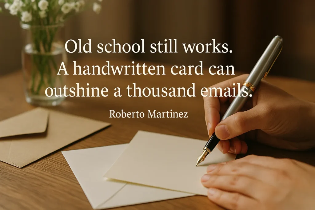 Old school still works. A handwritten card can outshine a thousand emails. Roberto Martinez
